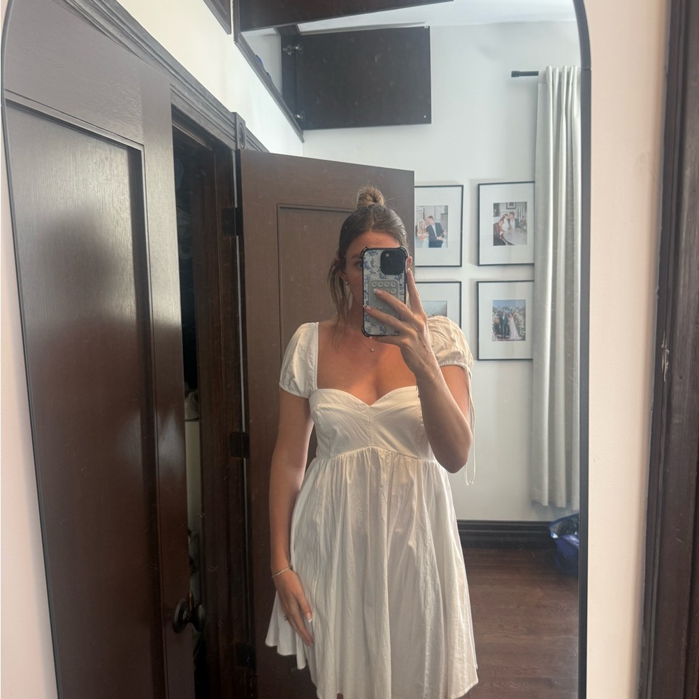 Abercrombie & Fitch White Mini Dress with Puff Sleeves